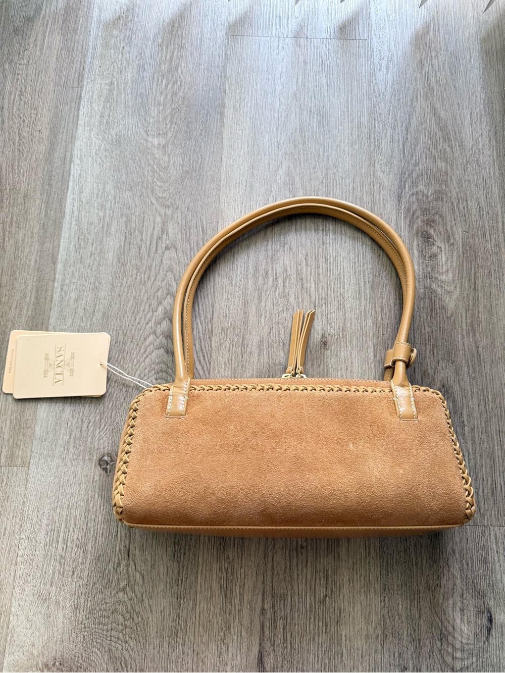 sancia the kotli tan 100% suede leather baguette shoulder purse handbag bag NEW